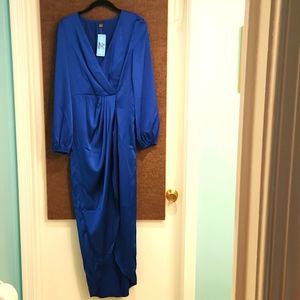 Blue Preppy Womens Satin Dress